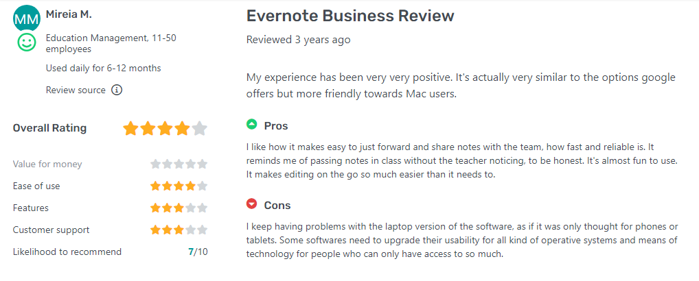 evernote rating